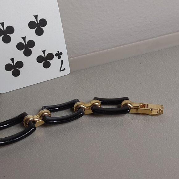 Nice Black And Gold Tone Rectangular Link Bracelet - Picture 6 of 9